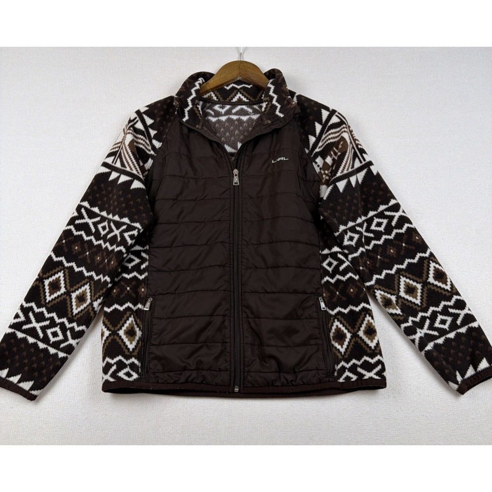 Lauren Ralph Lauren Active Tribal Aztec Zip Fleece Quilted Jacket Sz M* BrownY2K